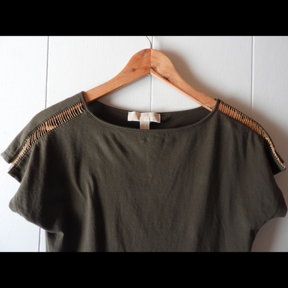 Michael Kors Tops - Michael Kors Embellished Olive Green Shirt